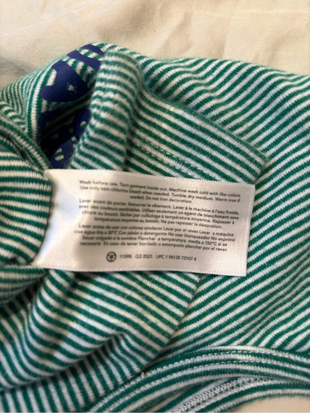 Carter's Green and White Striped Long-Sleeve Bodysuit with Blue Text